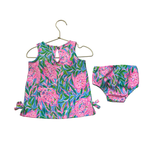 Lilly Pulitzer Colorful Tropical Turtle Print Dress & Bloomers - Size 6-12 Mo