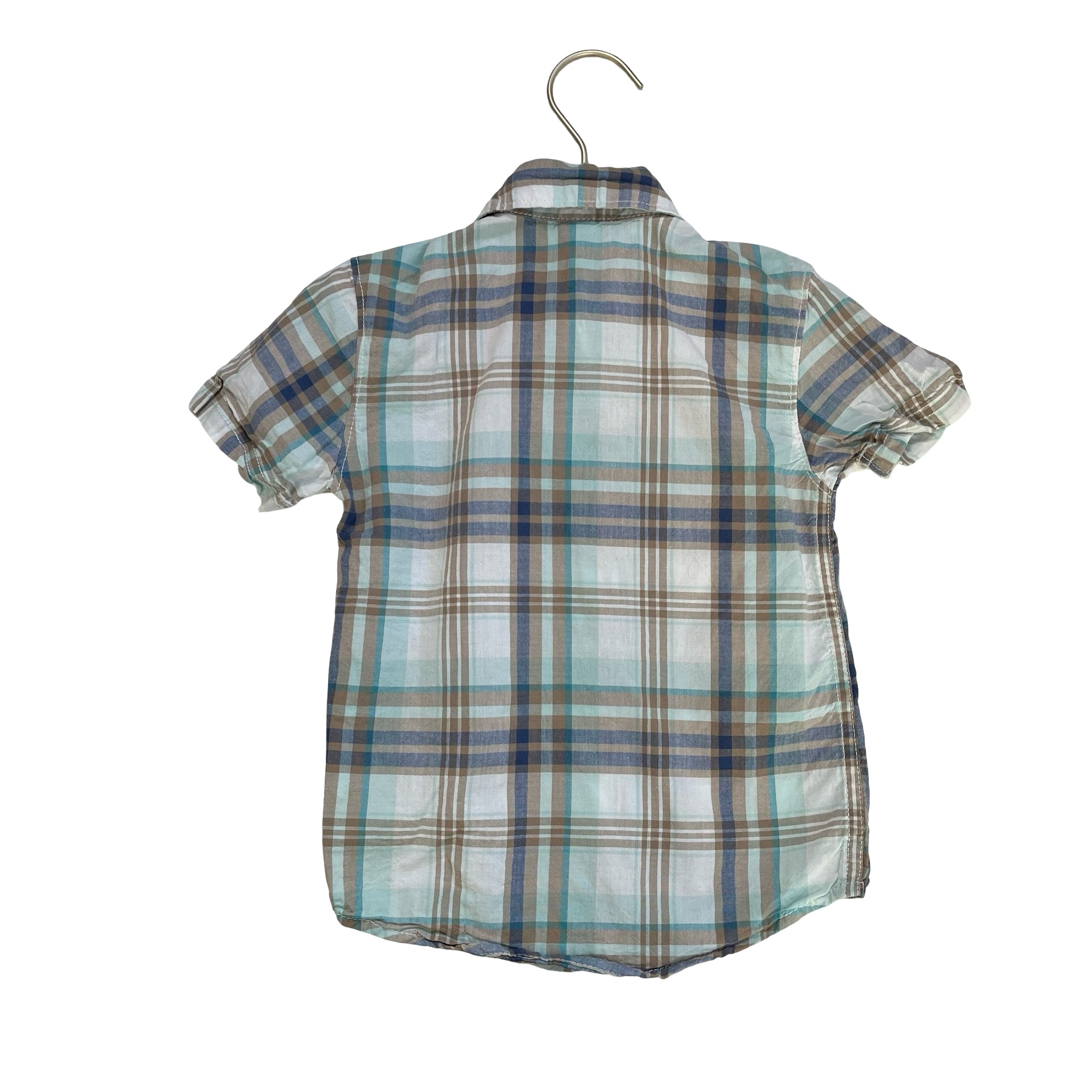Carter's Ivory, Teal, Blue, Brown Short-Sleeved Button Down - Size 3T