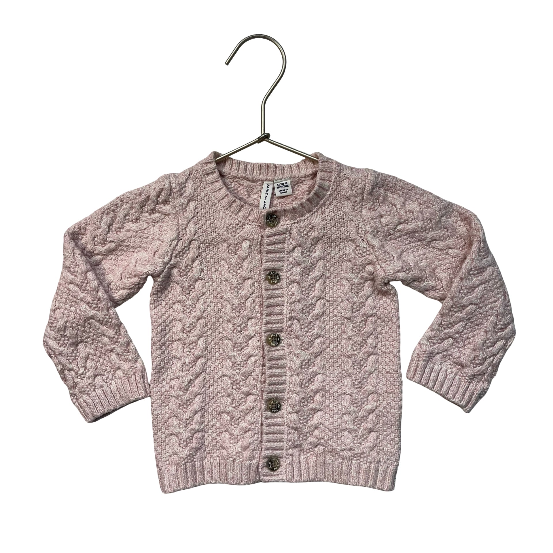 Janie and Jack Pink Cable-Knit Cardigan Sweater -  Size 12-18 Mo