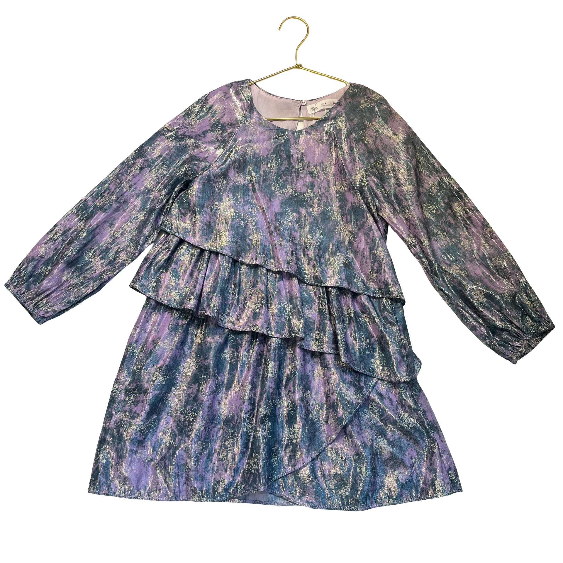 Zara Lavender, Gray, Ivory Pattern Shimmer Dress - Size 9