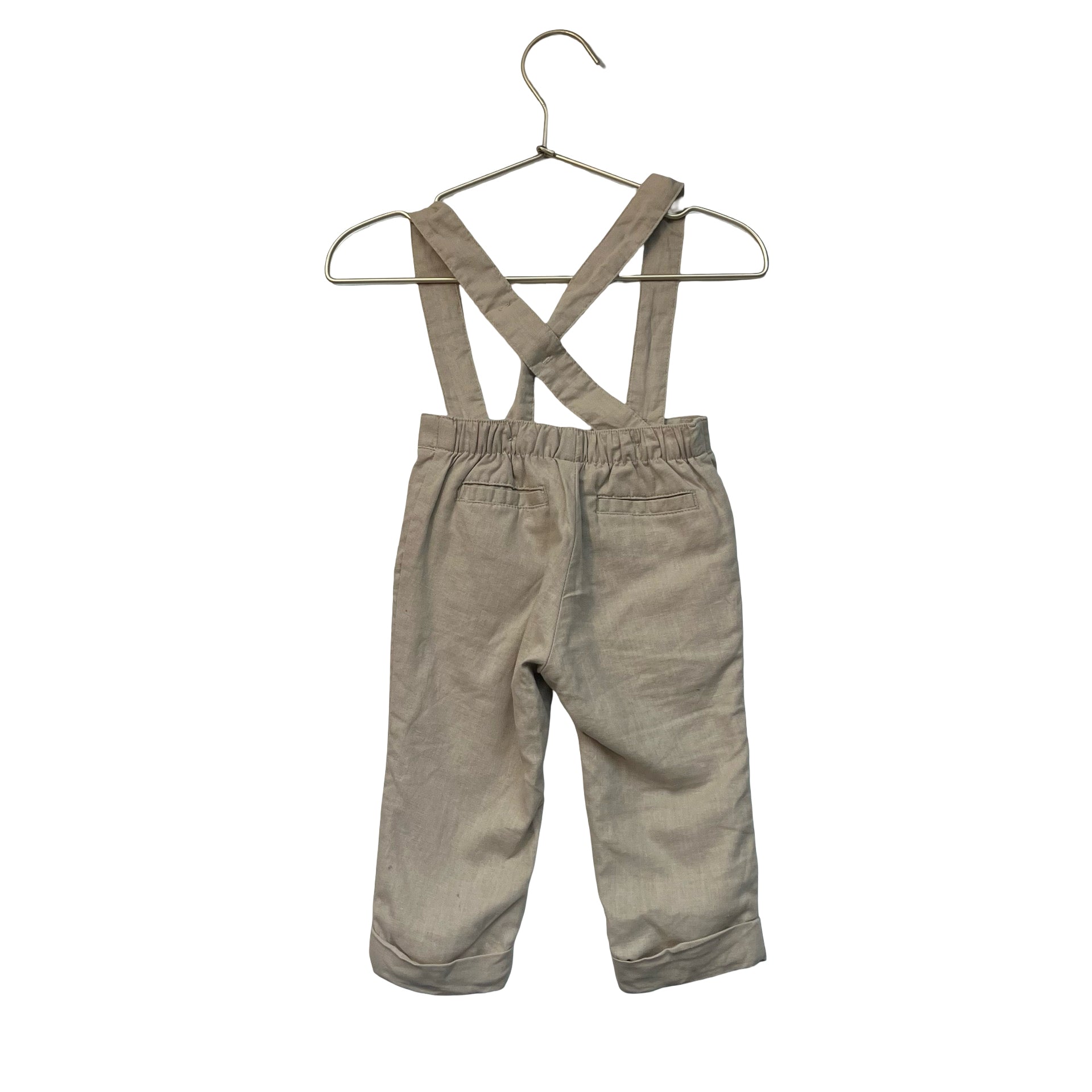 Janie and Jack Tan Linen-Cotton Suspender Pants - Size 6-12 Mo