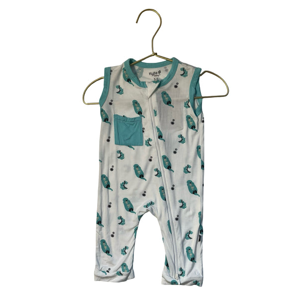 Kyte Ivory & Teal Otter One-Piece Overall Romper - Size 3-6 Mo