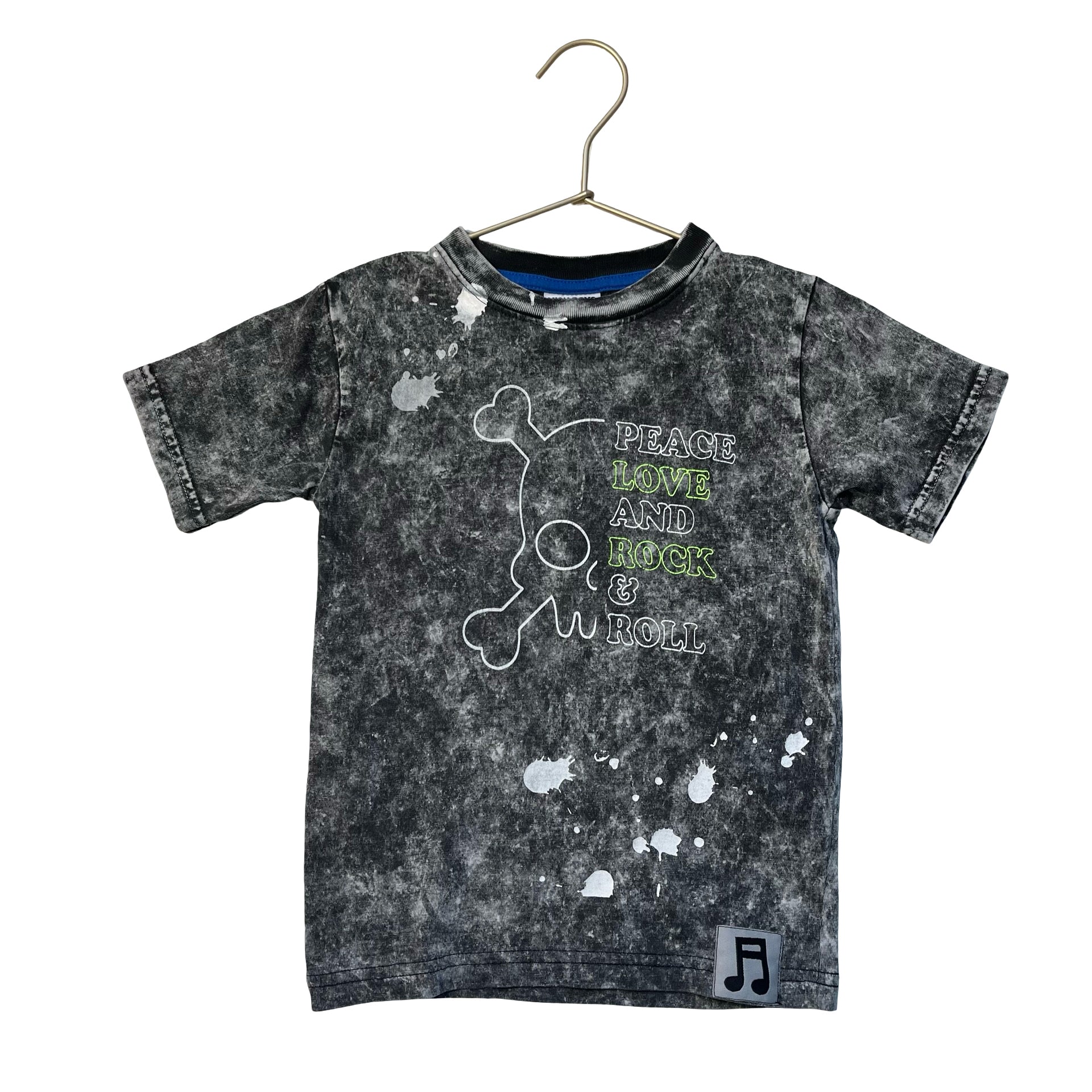 Mish Boys Vintage Wash Gray 'Peace, Love, Rock & Roll' T-Shirt - Size 4