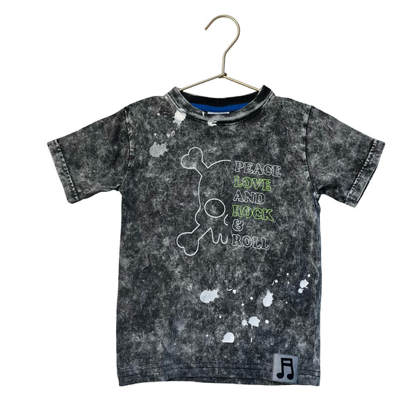 Mish Boys Vintage Wash Gray 'Peace, Love, Rock & Roll' T-Shirt - Size 4