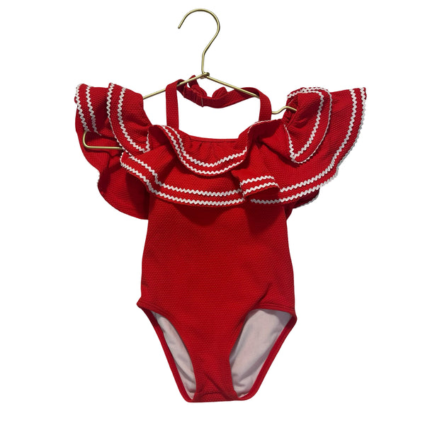 Janie and Jack Red Swim Suit, White Trim - Size 3