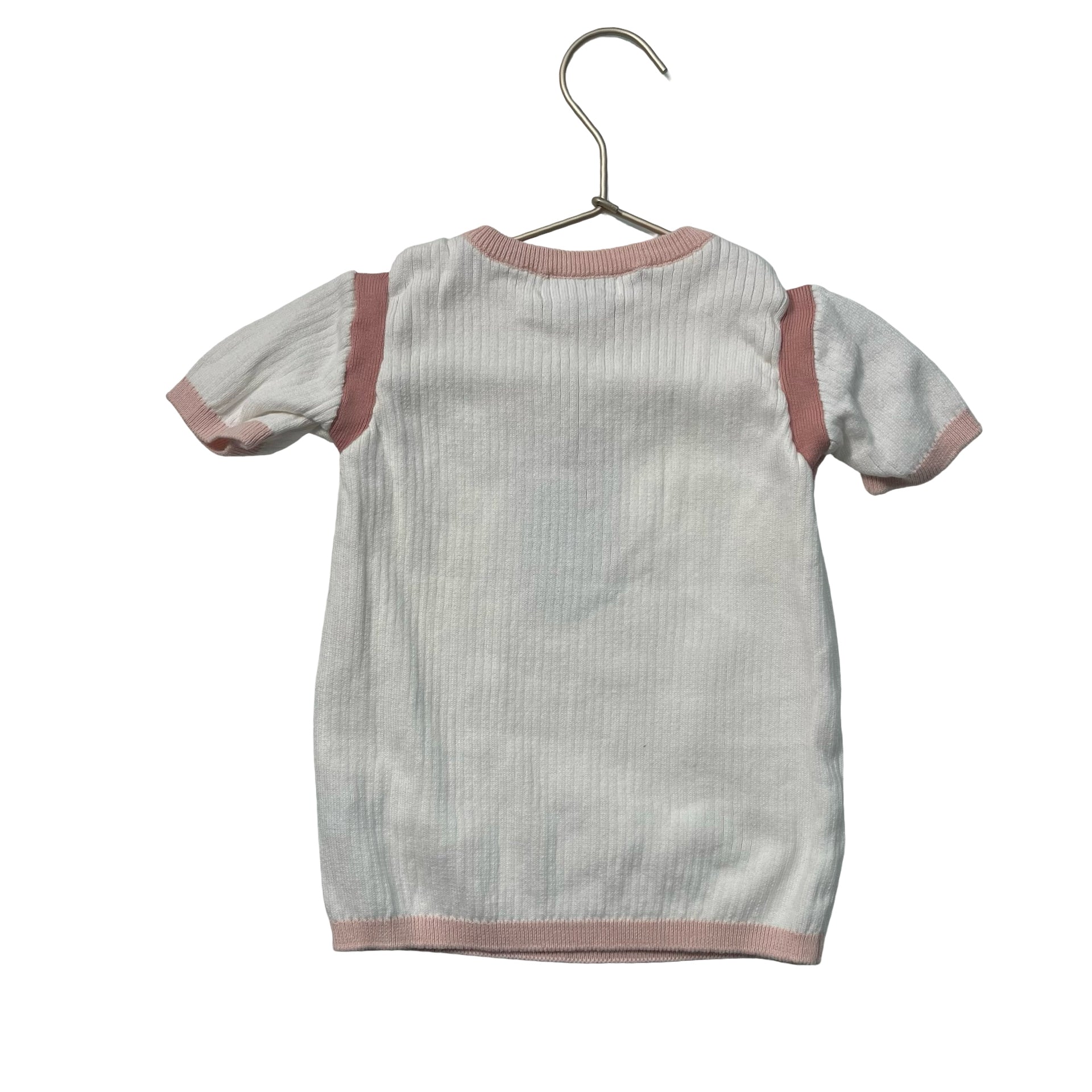 Feltman Bros. White & Pink Trim Cotton Knit Ribbed Top - Size 4T