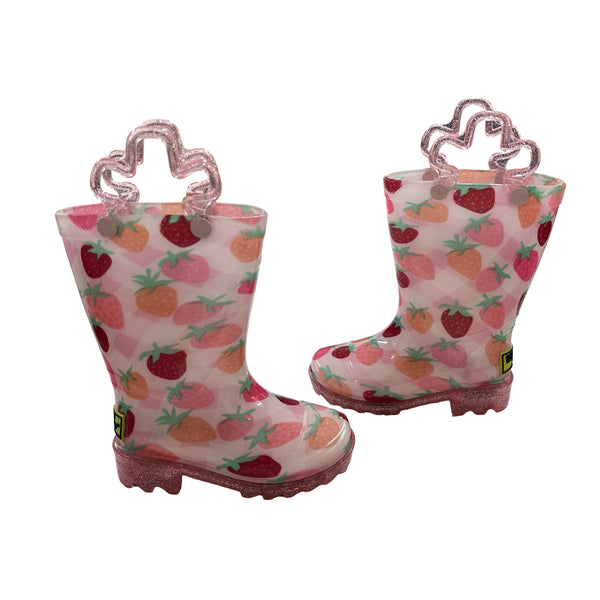 Western Chief Pink Strawberry Print Light-Up Rain Boots - Size 5