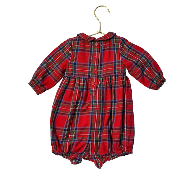 Baby Bodeen Red Tartan Plaid Flannel Smocked Bubble Romper - Size 0-3 Mo