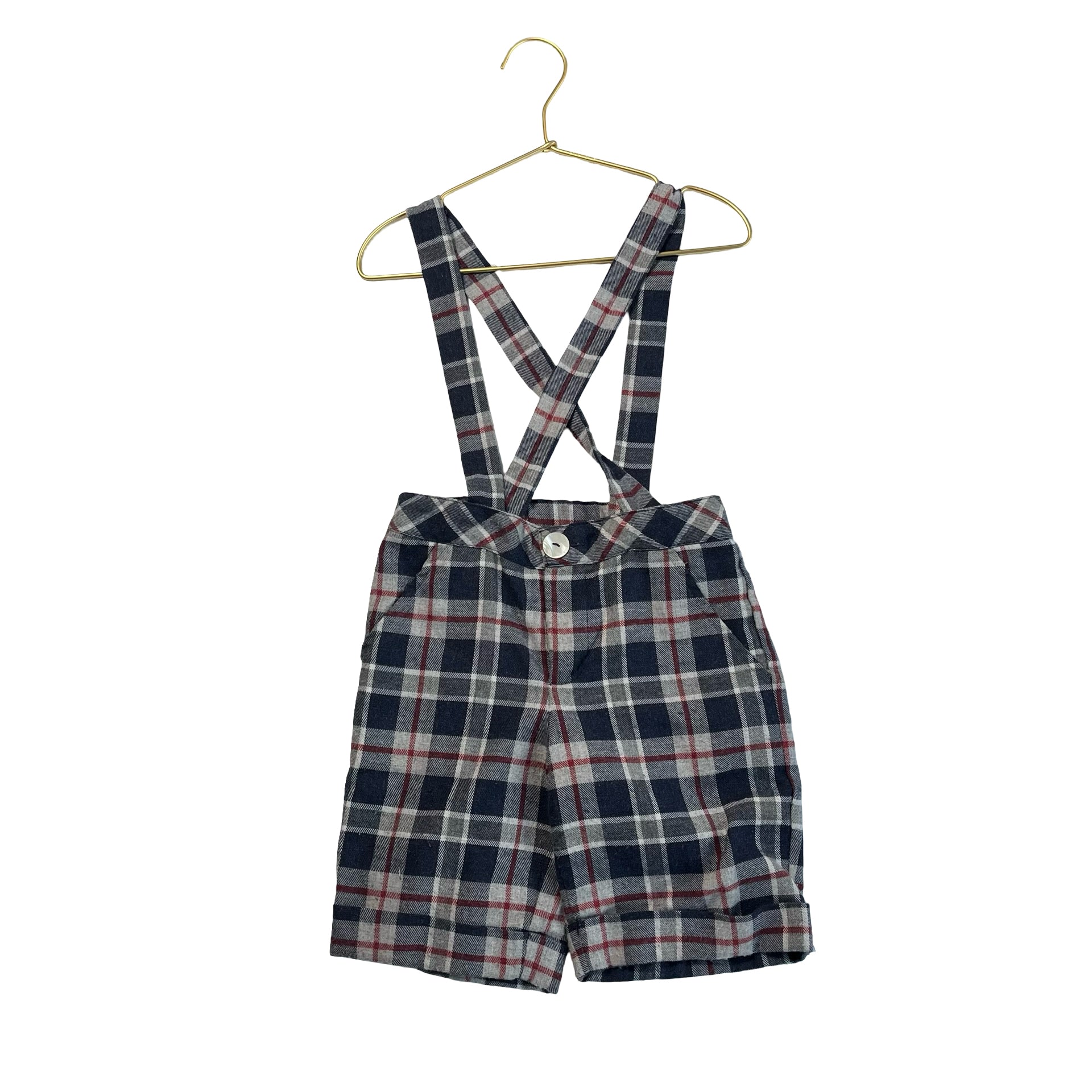 Les Enfants de Gisele Gray, Navy & Red Woolen Shorts and Suspenders  - Size 4