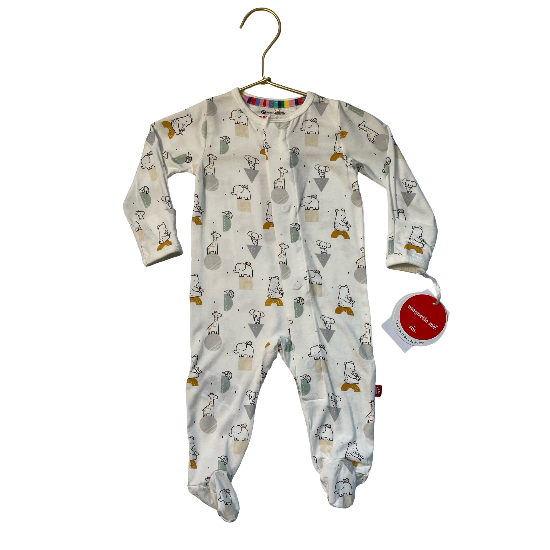 Magnetic Me Off-White Animal Graphic Footed One-Piece PJs with Tags - 0-3 Mo