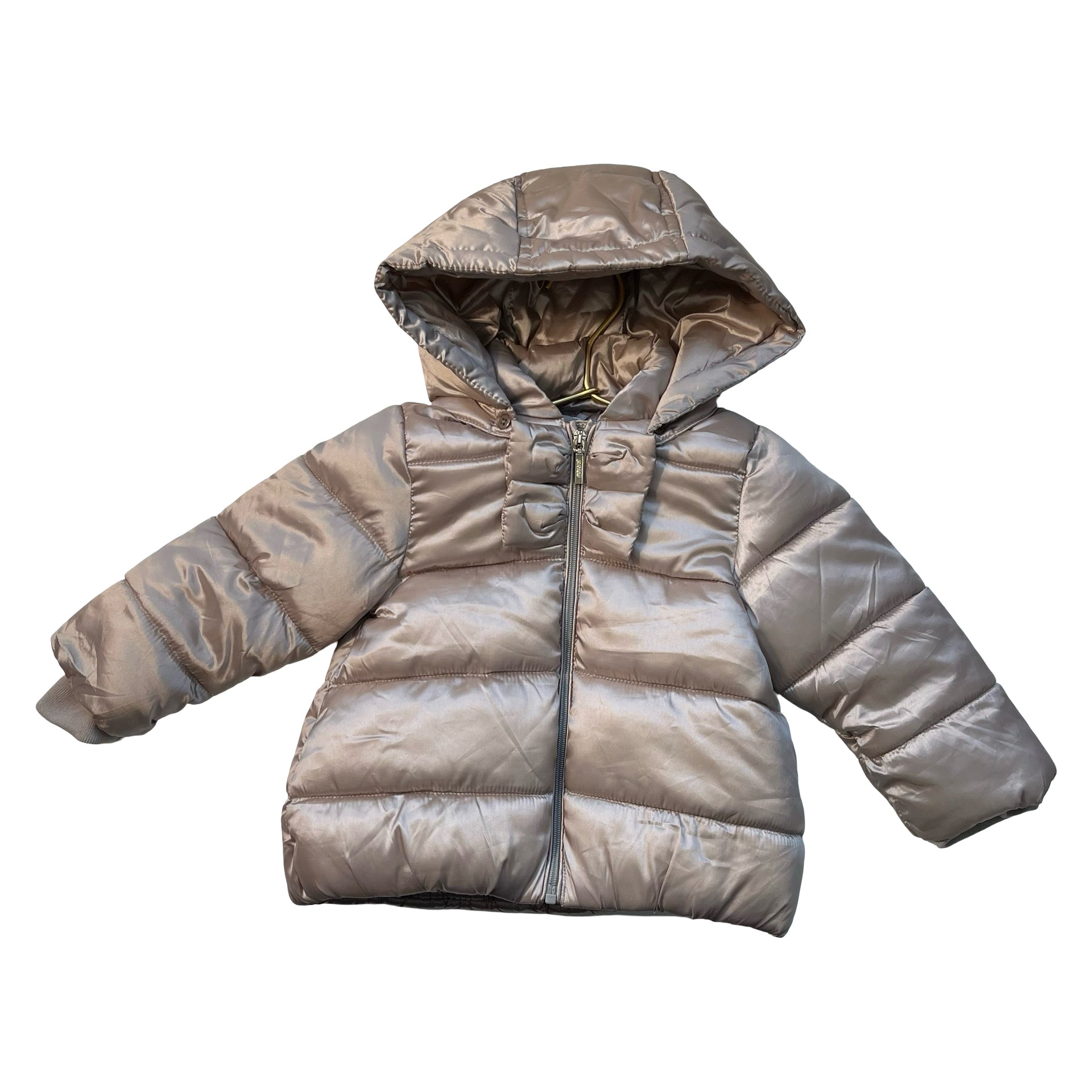 Mayoral Tan Shimmer Hooded Puffer Jacket - Size 12 Mo