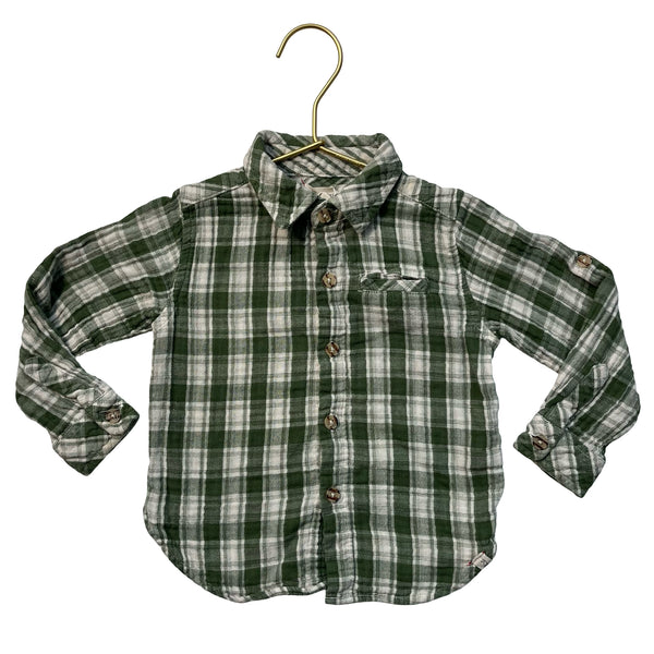 Me & Henry Green & Ivory Plaid Button Down Shirt - Size 2-3Y