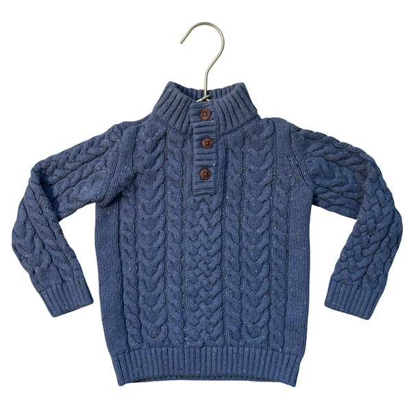 Gymboree Blue Speckled Cable Knit Quarter-Button Sweater - Size 3T