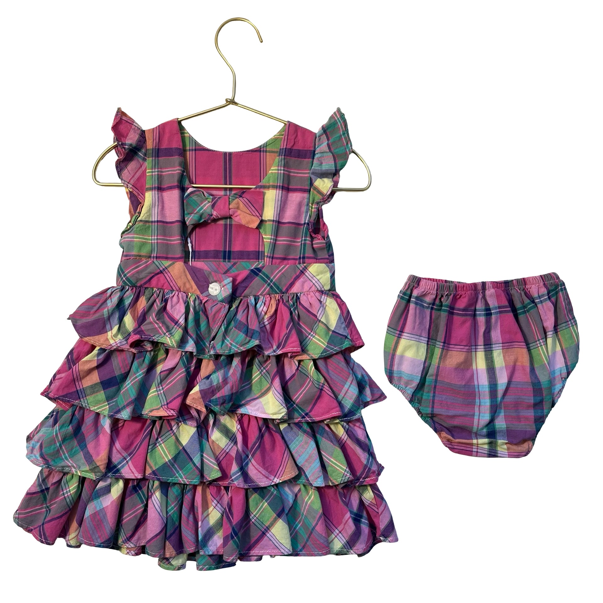 Ralph Lauren Colorful Madras Plaid Ruffle Dress & Bloomers - Size 18 Mo