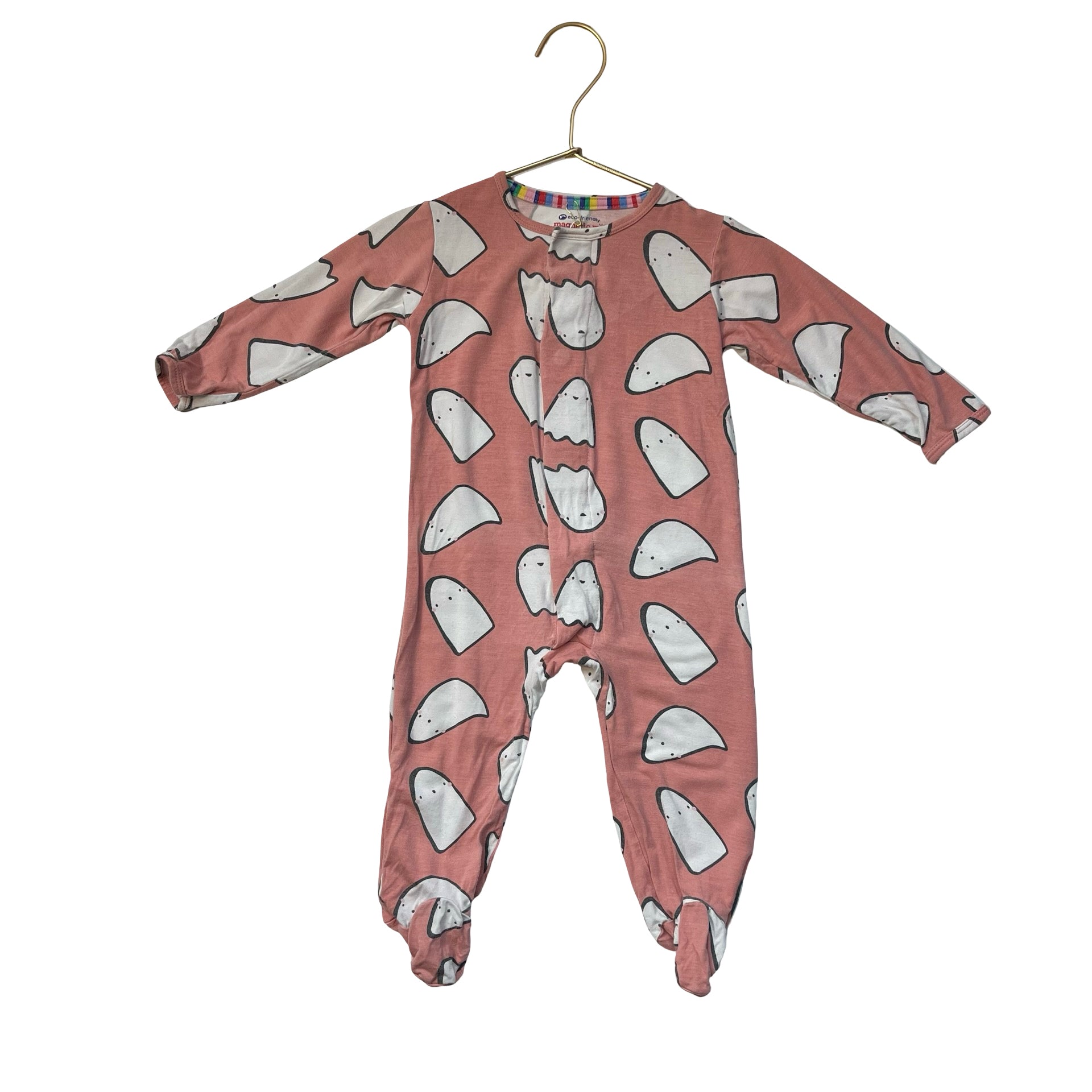 Magnetic Me Dusty Peach Ghost Print Footed One-Piece PJS - Szie 6-9 Mo