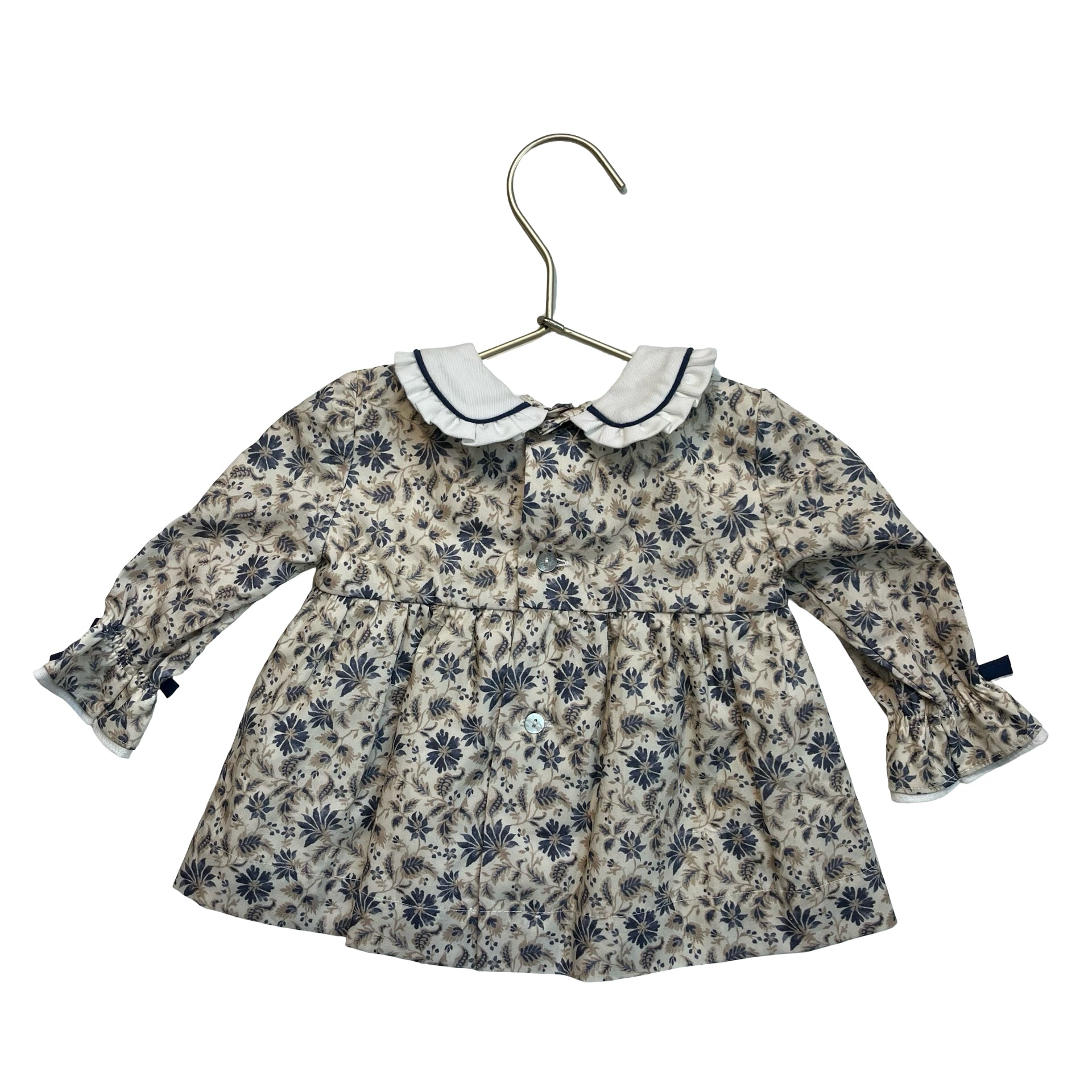 La Coqueta Tan & Navy Floral Blouse - Size 6 Mo
