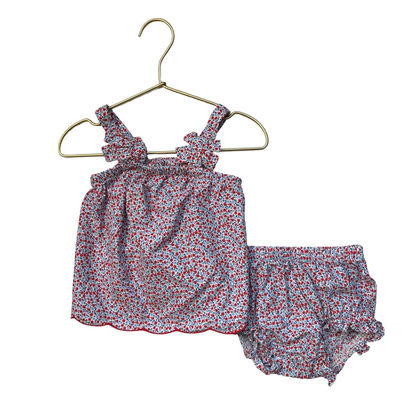 Cat & Jack Red & Blue Floral Top & Bubble Shorts Set - Size 18 Mo