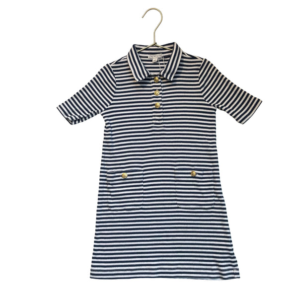 Crewcuts Navy & White Striped Ribbed Dress - Size 7