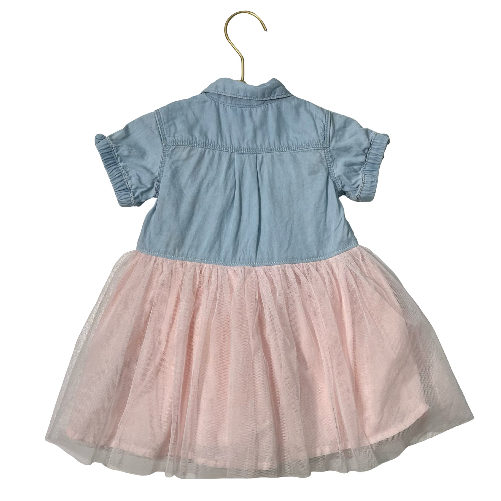 OshKosh Light Wash Denim & Pink Tulle Dress & Bloomers - Size 18 Mo
