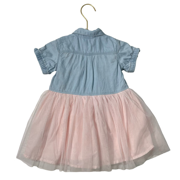 OshKosh Light Wash Denim & Pink Tulle Dress & Bloomers - Size 18 Mo