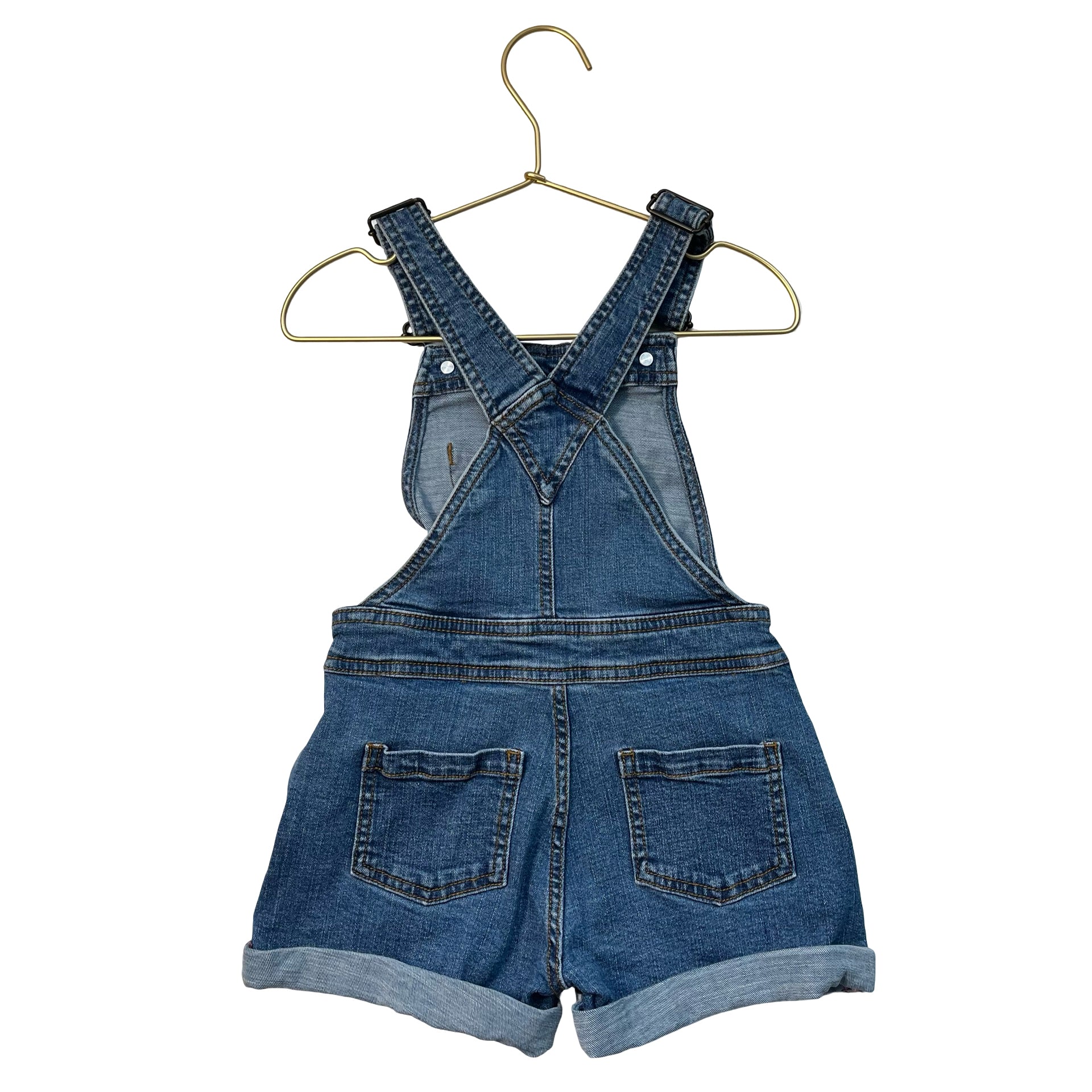 Mini Boden Denim Heart Pocket Shortalls - Size 2-3Y