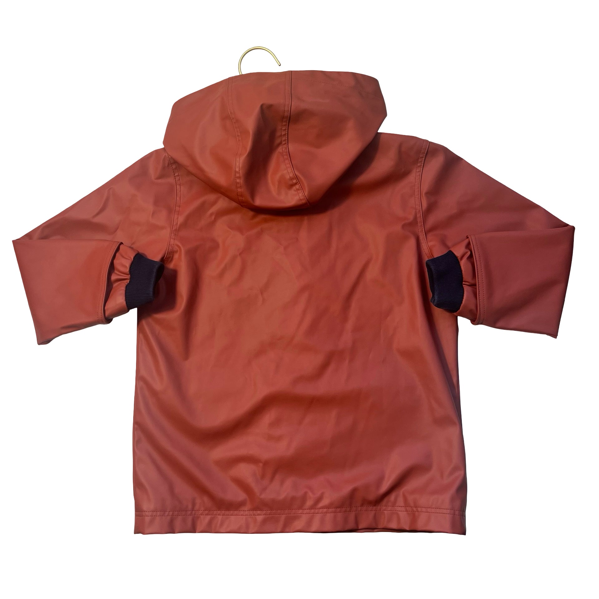Petit Bateau Jersey-Lined Burnt Orange Hooded Rain Jacket - Size 6