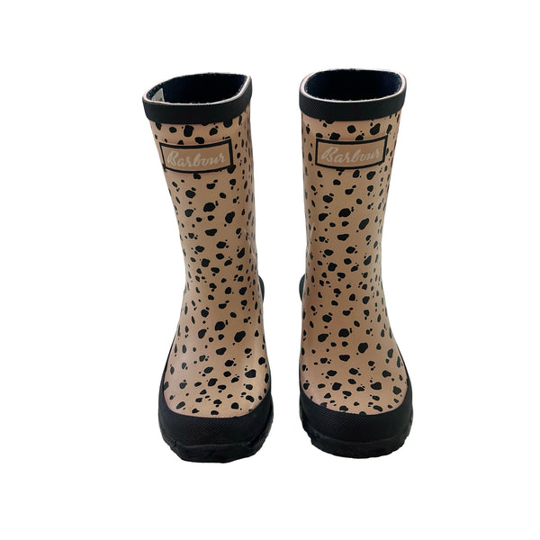 Barbour Peach & Black Pattern Rain Boots - Size 10