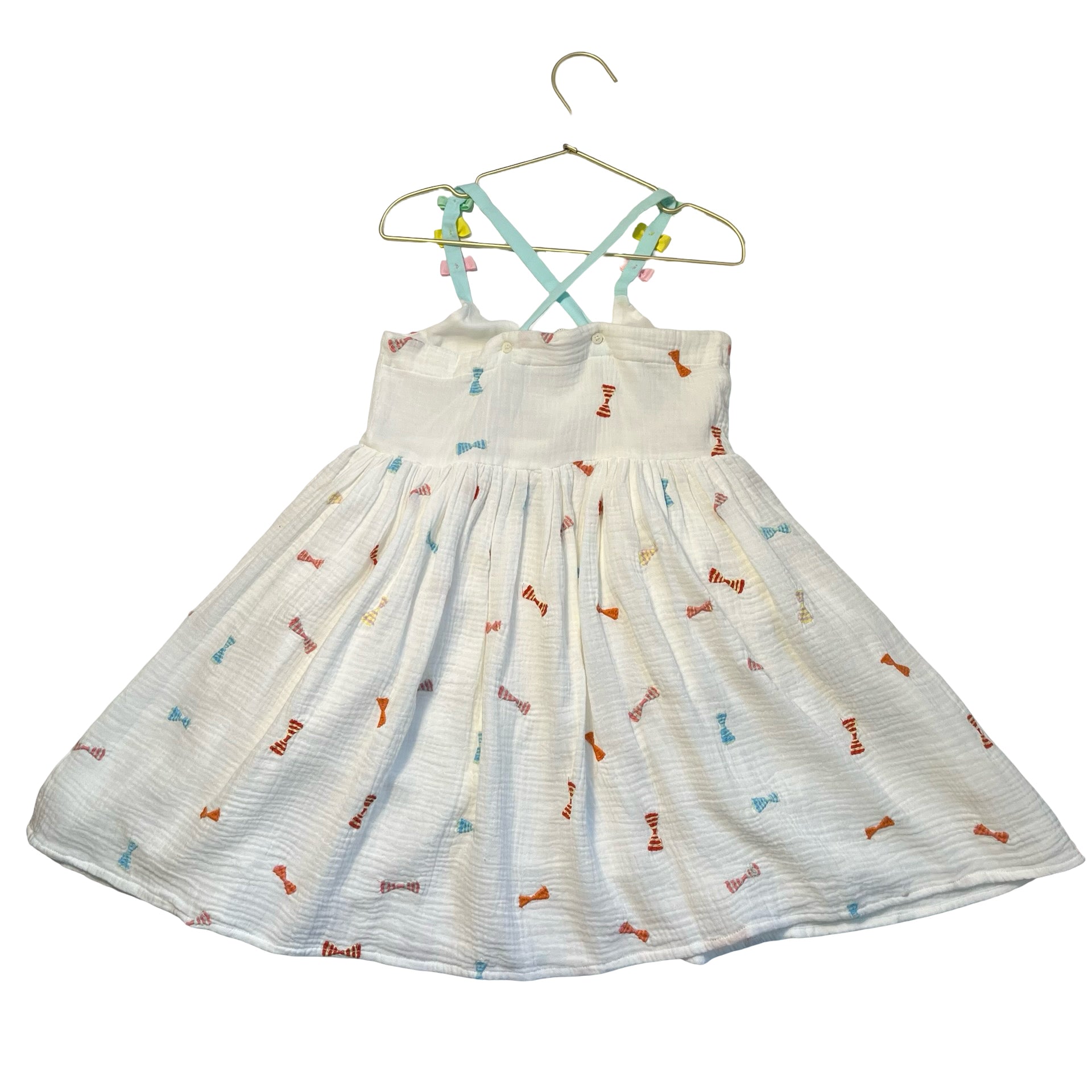 Stella McCartney Kids Ivory Cotton Gauze Embroidered Bow Dress - Size 8