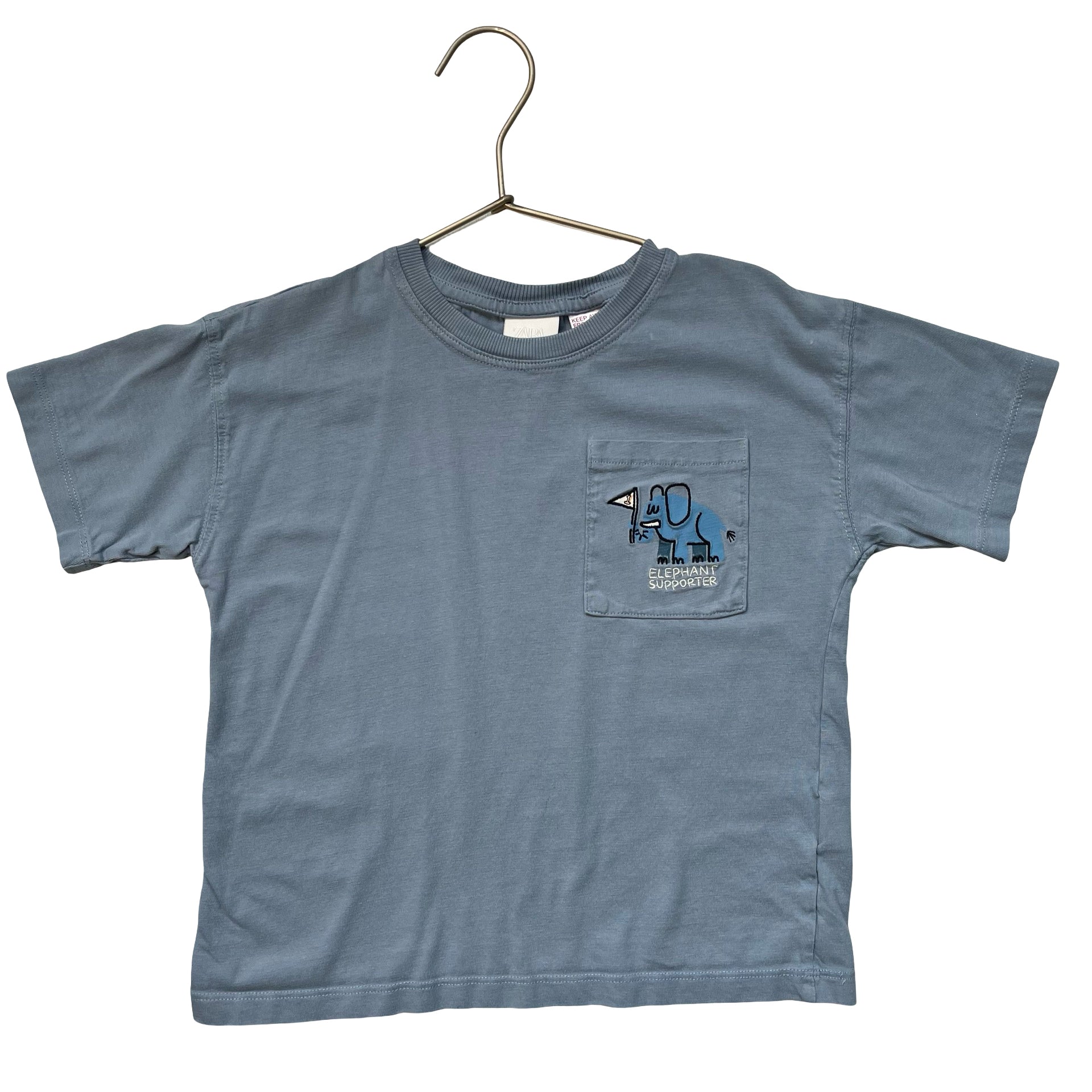 Zara Light Blue 'Elephant Supporter' T-Shirt - Size 6