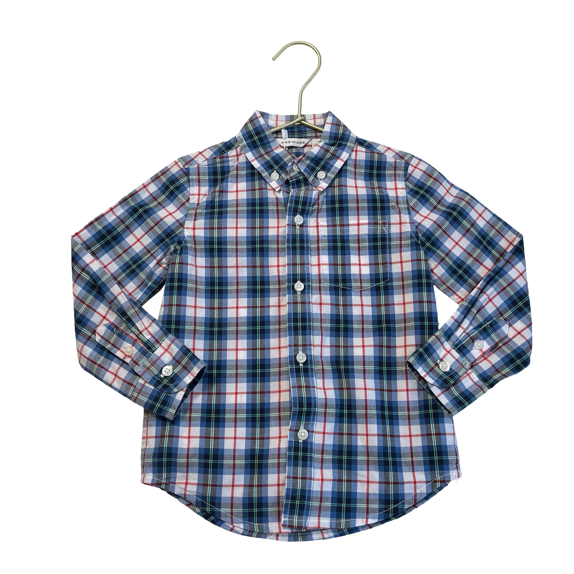Janie and Jack Blue, White, Green, Red Plaid Button Down Shirt - Size 2T