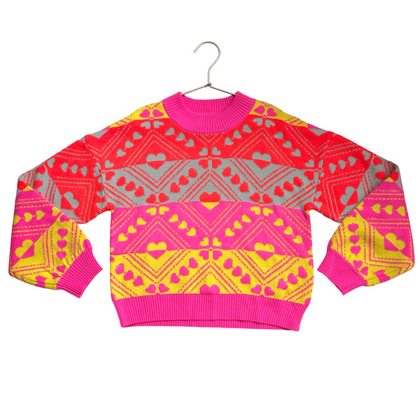 Billieblush Bright Multi-Color Heart Pattern Sweater - Size 10