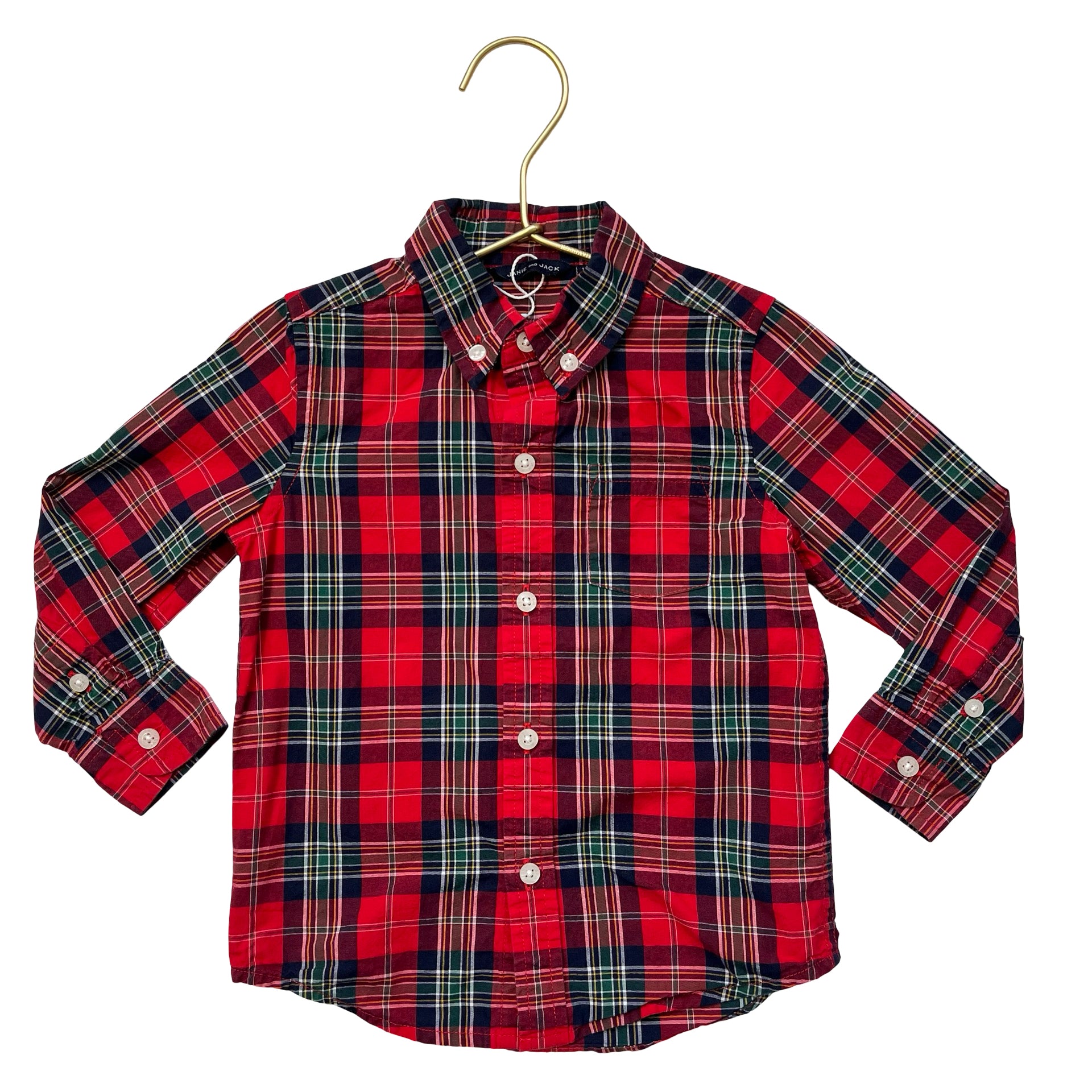 Janie and Jack Red Tartan Plaid Button Down Shirt - Size 18-24 Mo