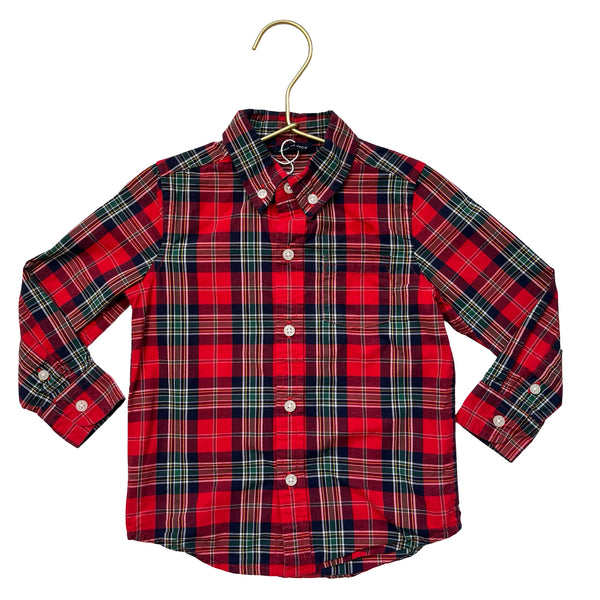 Janie and Jack Red Tartan Plaid Button Down Shirt - Size 18-24 Mo