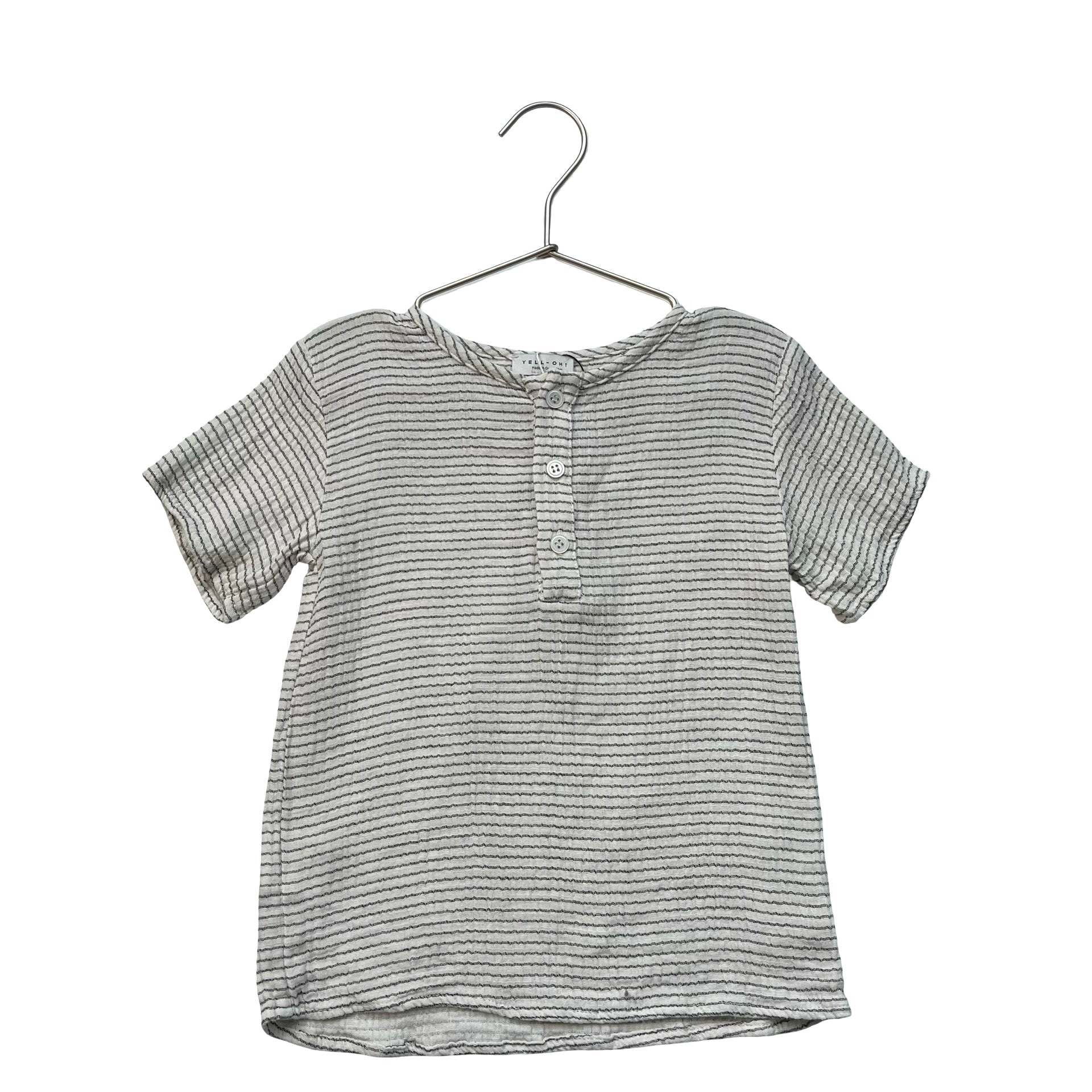 Yell-Oh! Ivory & Gray Striped Cotton Gauze Henley - Size 3-4