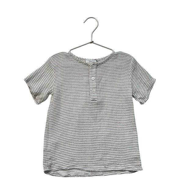 Yell-Oh! Ivory & Gray Striped Cotton Gauze Henley - Size 3-4