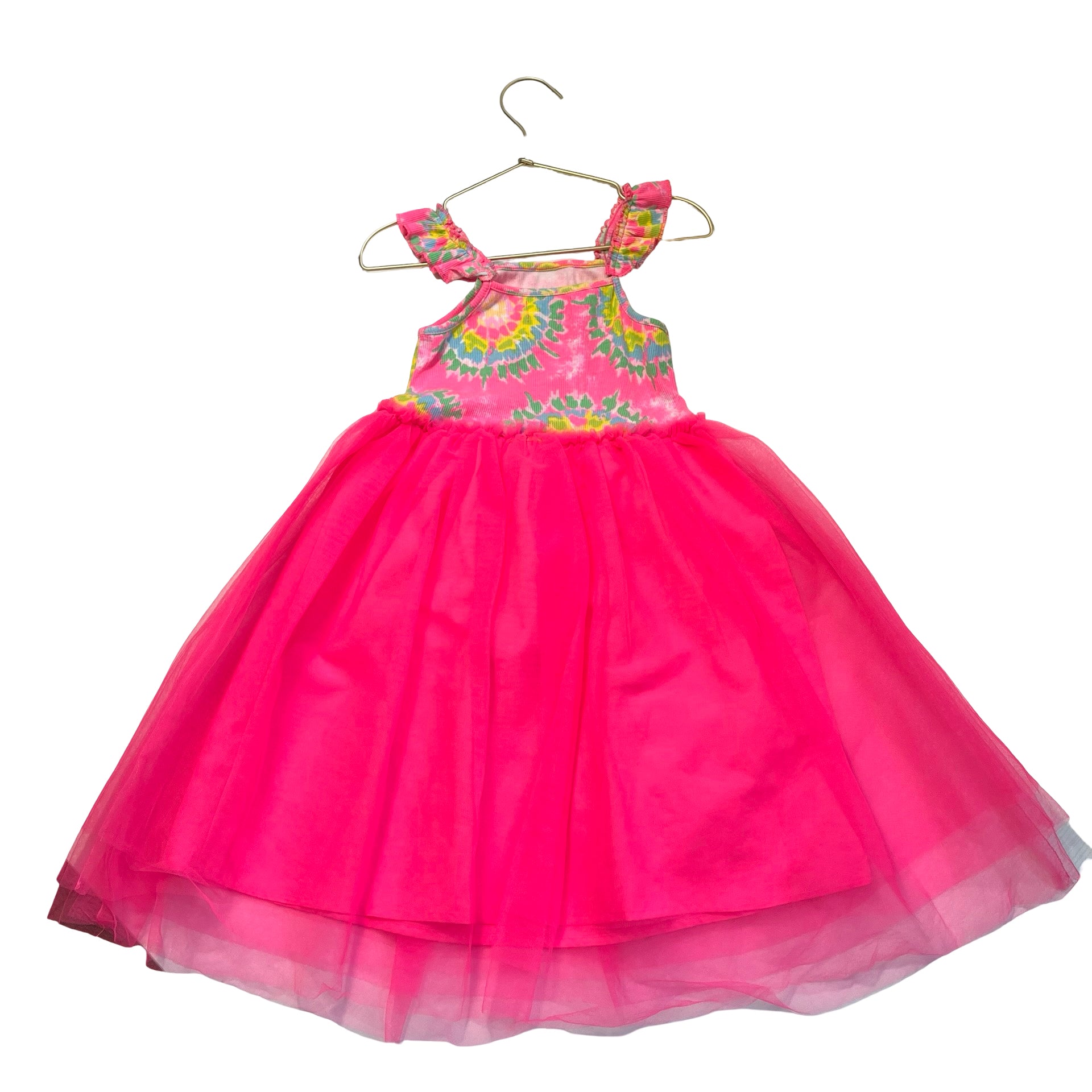 Primark Tie Dye & Neon Pink Tulle Dress - Size 7-8
