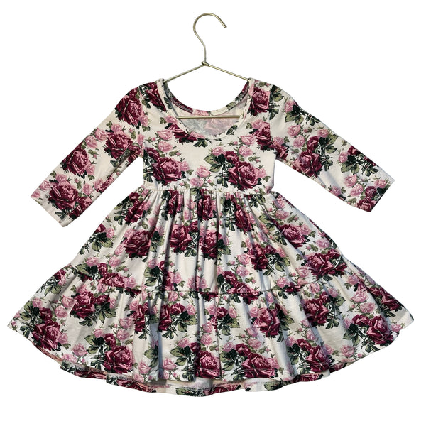 Janie and Jack Ivory & Pink Rose Print Dress - Size 4