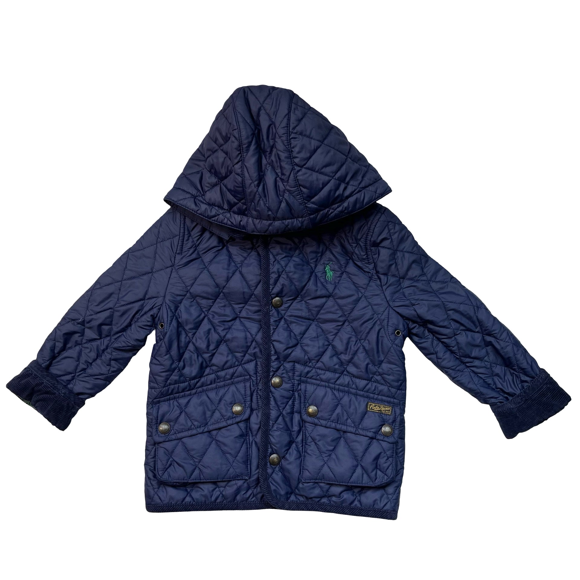 Polo Ralph Lauren Navy Quilted Jacket, Removeable Hood - Size 4