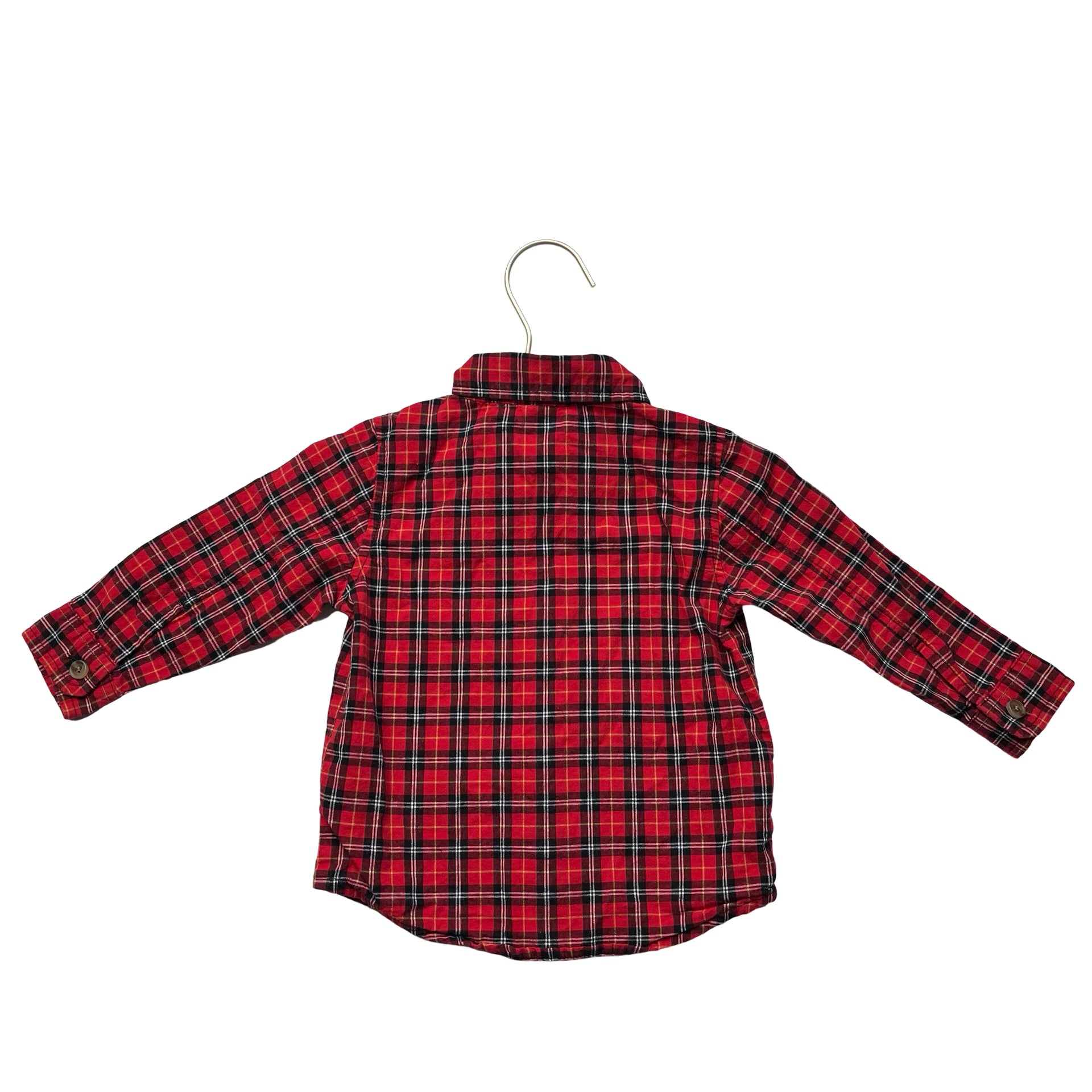 Old Navy Red & Black Plaid Button Down Shirt &  Bowtie - Size 12-18 Mo
