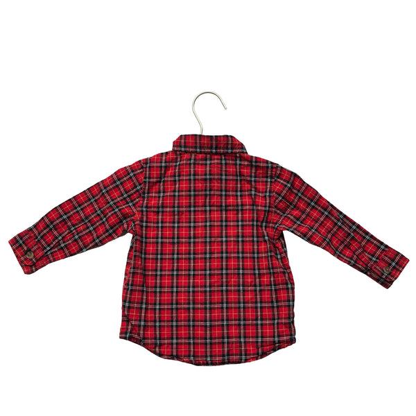 Old Navy Red & Black Plaid Button Down Shirt &  Bowtie - Size 12-18 Mo
