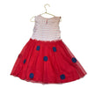Mini Boden Pink Striped & Red Tulle Ladybug Applique Dress - Size 6-7Y