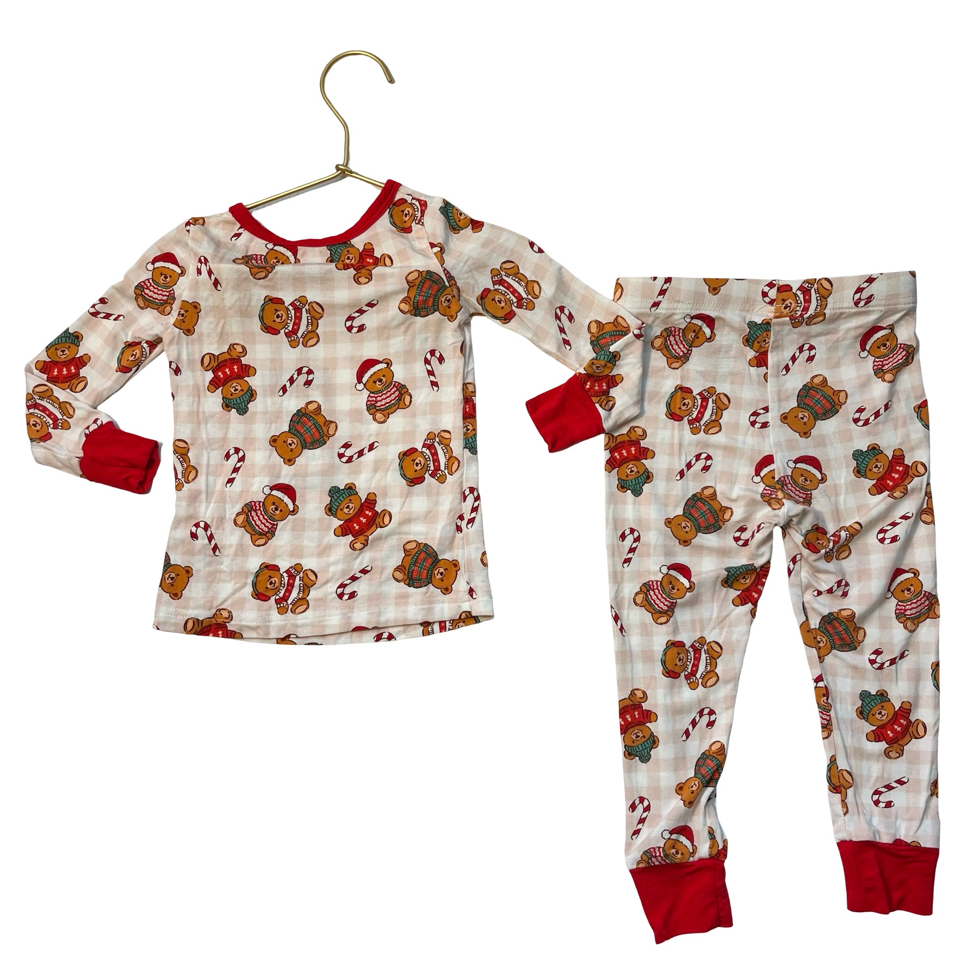 Caden Lane Peach Plaid & Red Christmas Teddy Bear PJ Set - Size 18-24 Mo