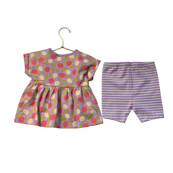 Hanna Andersson Lavender Fruit Print Top & Striped Bike Shorts - Size 18-24 Mo