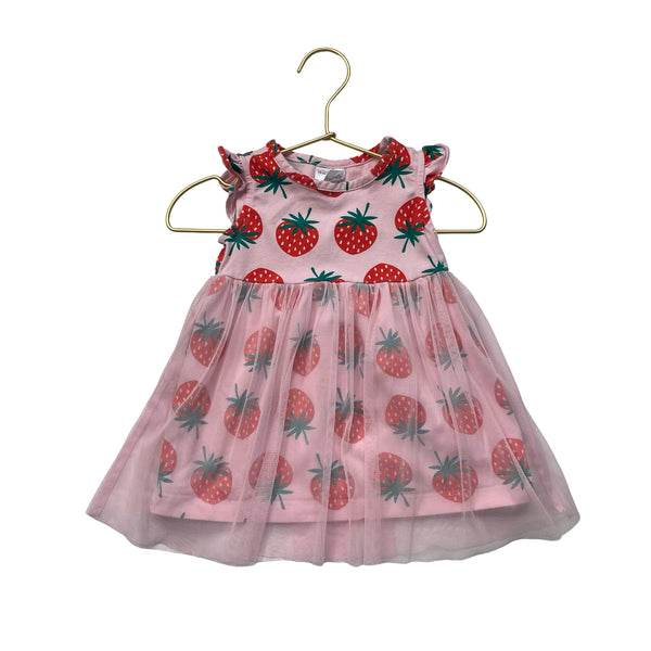 Hanna Andersson Pink & Red Strawberry Tulle Dress - Size 6-12 Months