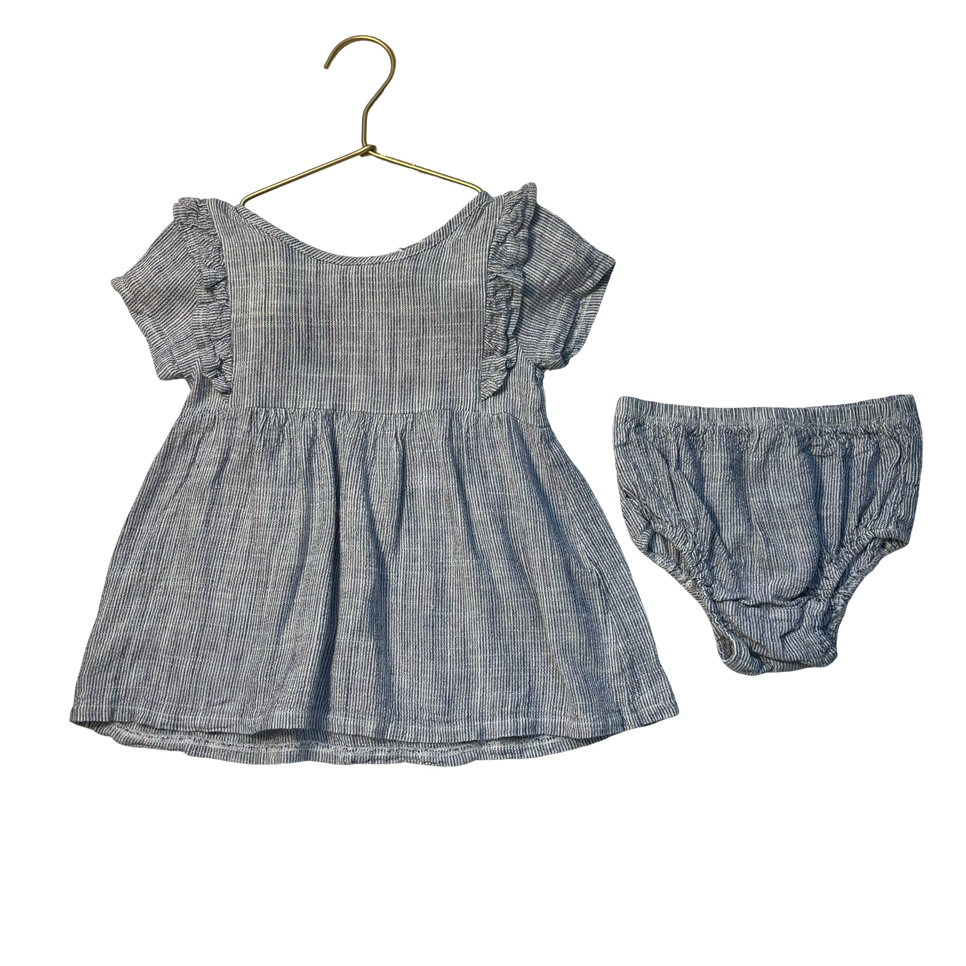 Splendid Blue & White Striped Dress & Bloomers - Size 12-18 Mo