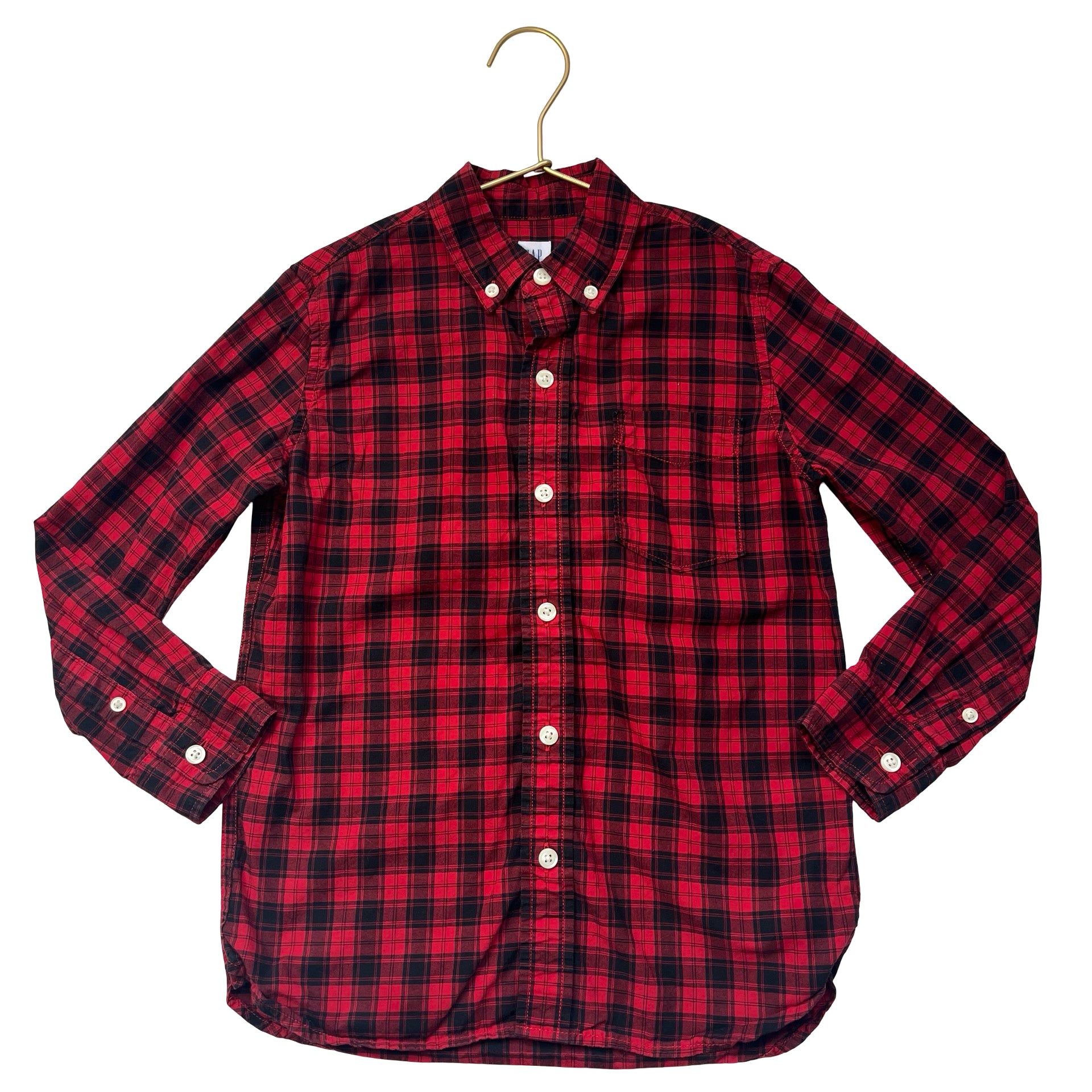Gap Kids Red & Black Plaid Button Down Shirt - Size S 6-7
