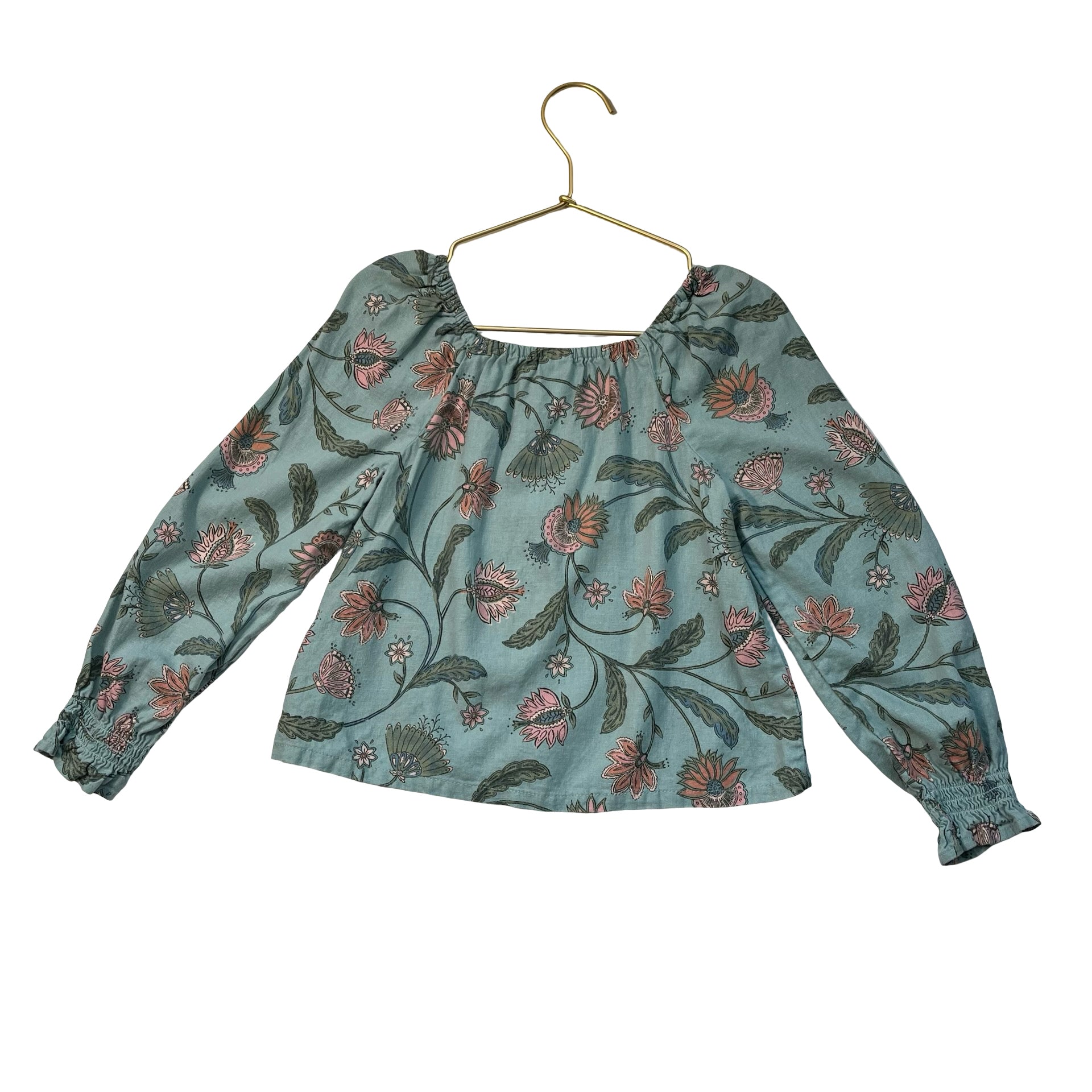 OshKosh Teal Flower Print Linen-Blend Blouse - Size 5