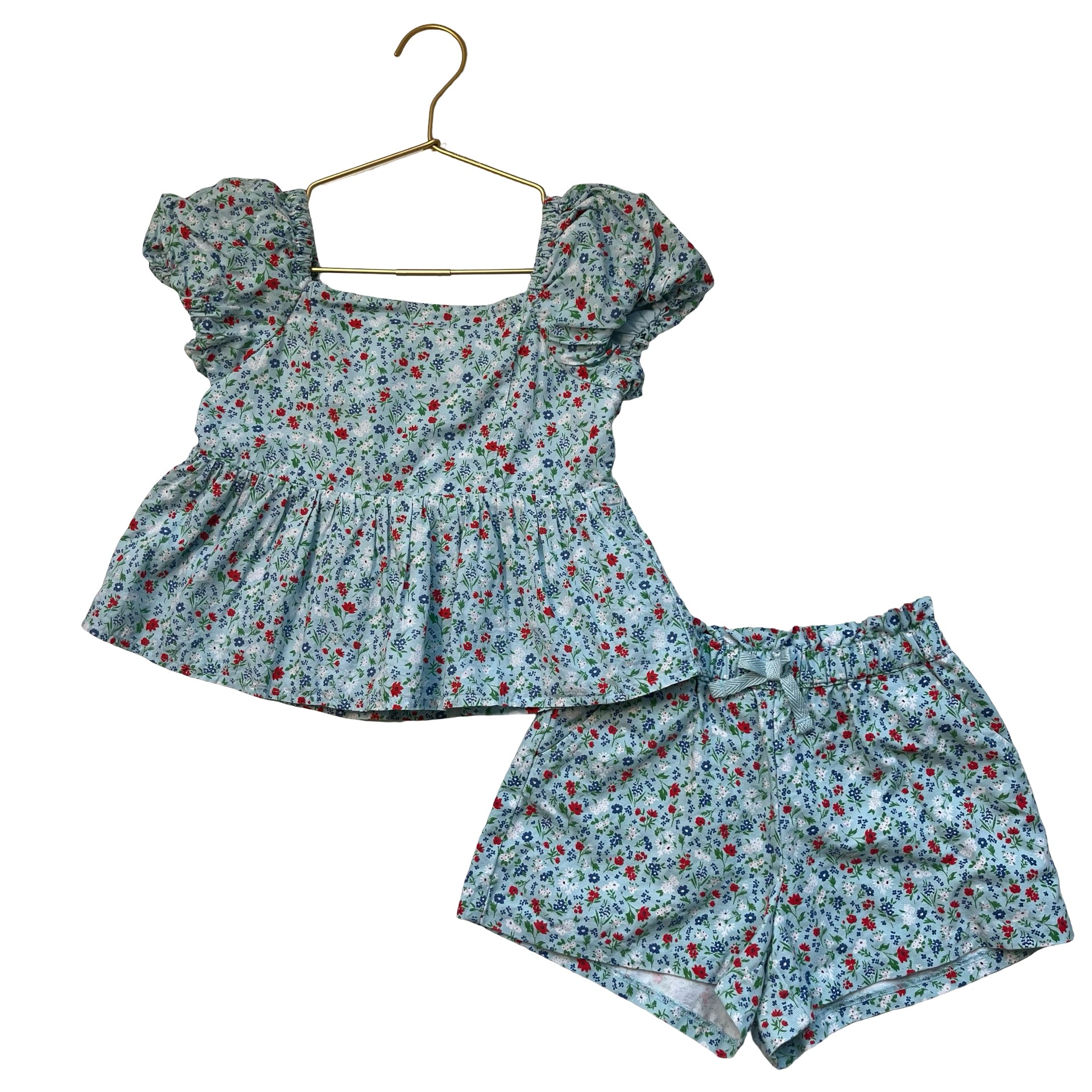 Janie and Jack Light Blue Floral Shorts & Top Set - Size 6