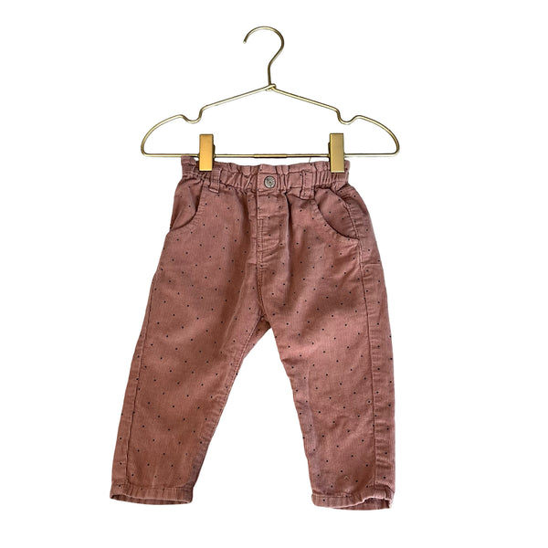 Zara Peach & Black Dot Corduroy Pants - Size 6-9 Mo
