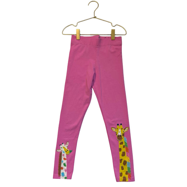 Mini Boden Pink Giraffe Applique Leggings - Size 6-7Y